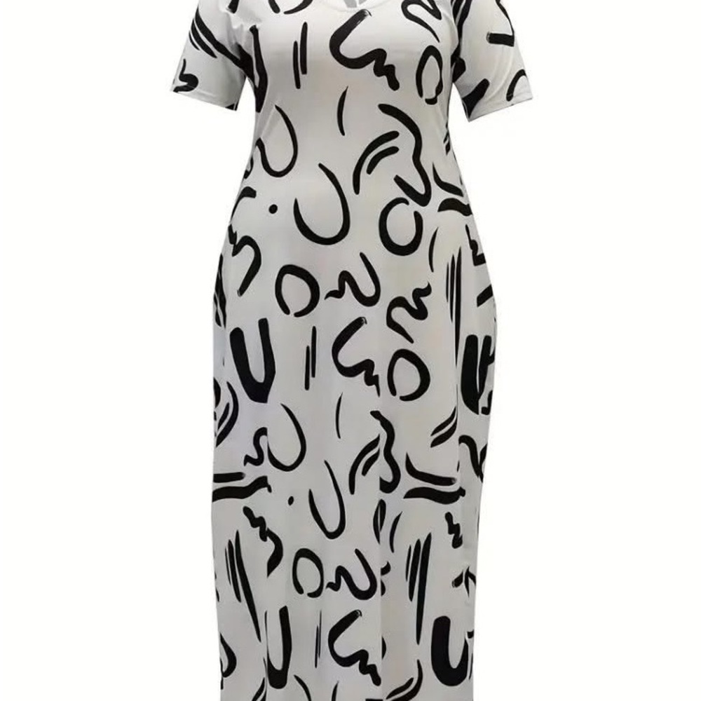 Black and White Sheath Maxi Dress with Short Sleeves
